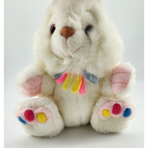 VINTAGE WHITE BUNNY RABBIT JELLY BEAN TOES FEET STUFFED ANIMAL PLUSH 14" - Picture 4 of 12
